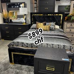 4 Piece Queen Size Bedroom Set ( Included Bed Frame ,Dresser, Mirror ,Nightstand )