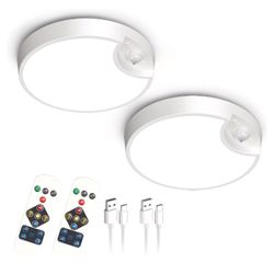 2 Pack Rechargeable Motion Sensor Ceiling Light with Remote - Battery Powered for Closets, Shower, Stairs, Shed, Hallway (2 Pcs)

