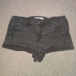 Dark Gray Distressed Denim Mini Shorts L