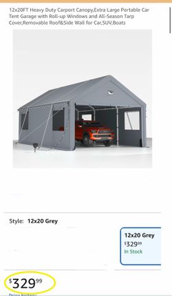 12x20FT Heavy Duty Carport Canopy,Extra Large Portable Car Tent Garage with Roll-up Windows and All-Season Tarp Cover,Removable Roof&Side Wall for Car