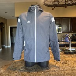ADIDAS Men’s Gray Mesh Lined Light windbreaker toggle jacket W/Logo Size Large
