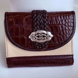 Brighton Vintage Croc Embossed Leather Trifold Wallet