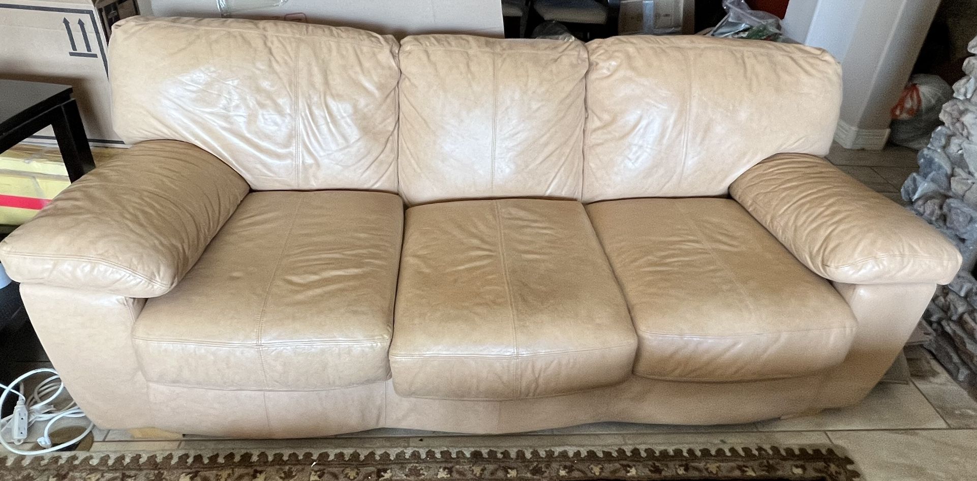 Beige Leather Sofa