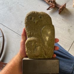 Owl Green Stone Art Sculpture