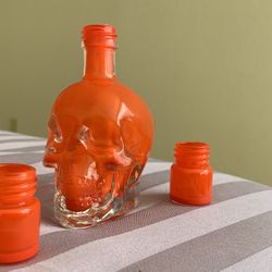 Glass Red Skull Planter With Mini Matching Planters