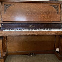 Beautiful Antique Upright Grand Piano, Quarter Sawn Oak