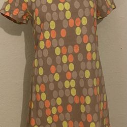 Totem Mod Linen Mini Dress size Small Neon Circles on Neutral Tan Brazil brand