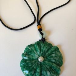 Green turquoise carved flower with a fresh water pearl pendant