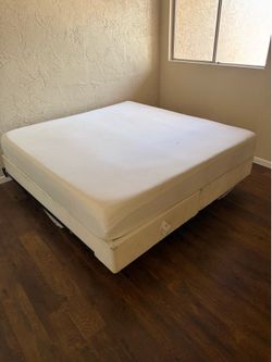 King size bed with box springs and bedframe