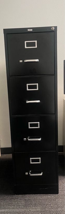 Staples brand 4 drawer black metal filing cabinet with key