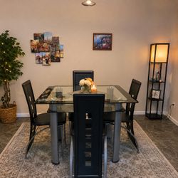 Modern Glass Top Dining Table Set with 4 Chairs