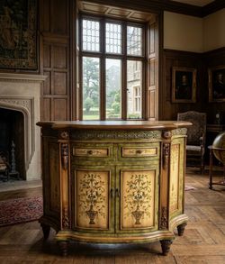 Hand-Painted Floral Wood Cabinet Sideboard