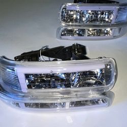 Chevy Silverado 99-02 chrome / clear housing G3 LED Headlights  Faros delanteros LED G3 con carcasa cromada/transparente para Chevy Silverado 99-02