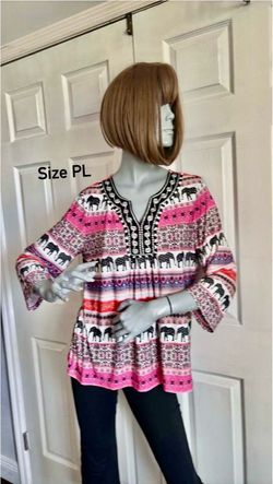 Women's Elephant Print Tunic Top Size PL