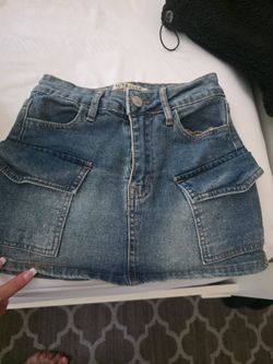 XXS Love Cult Denim Mini Skirt with Cargo Pockets