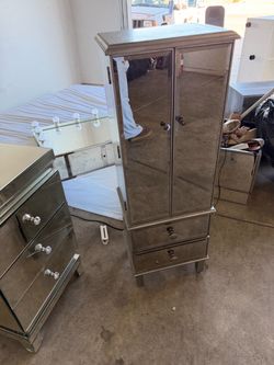 Mirrored Armoire Cabinet with Two Drawers
