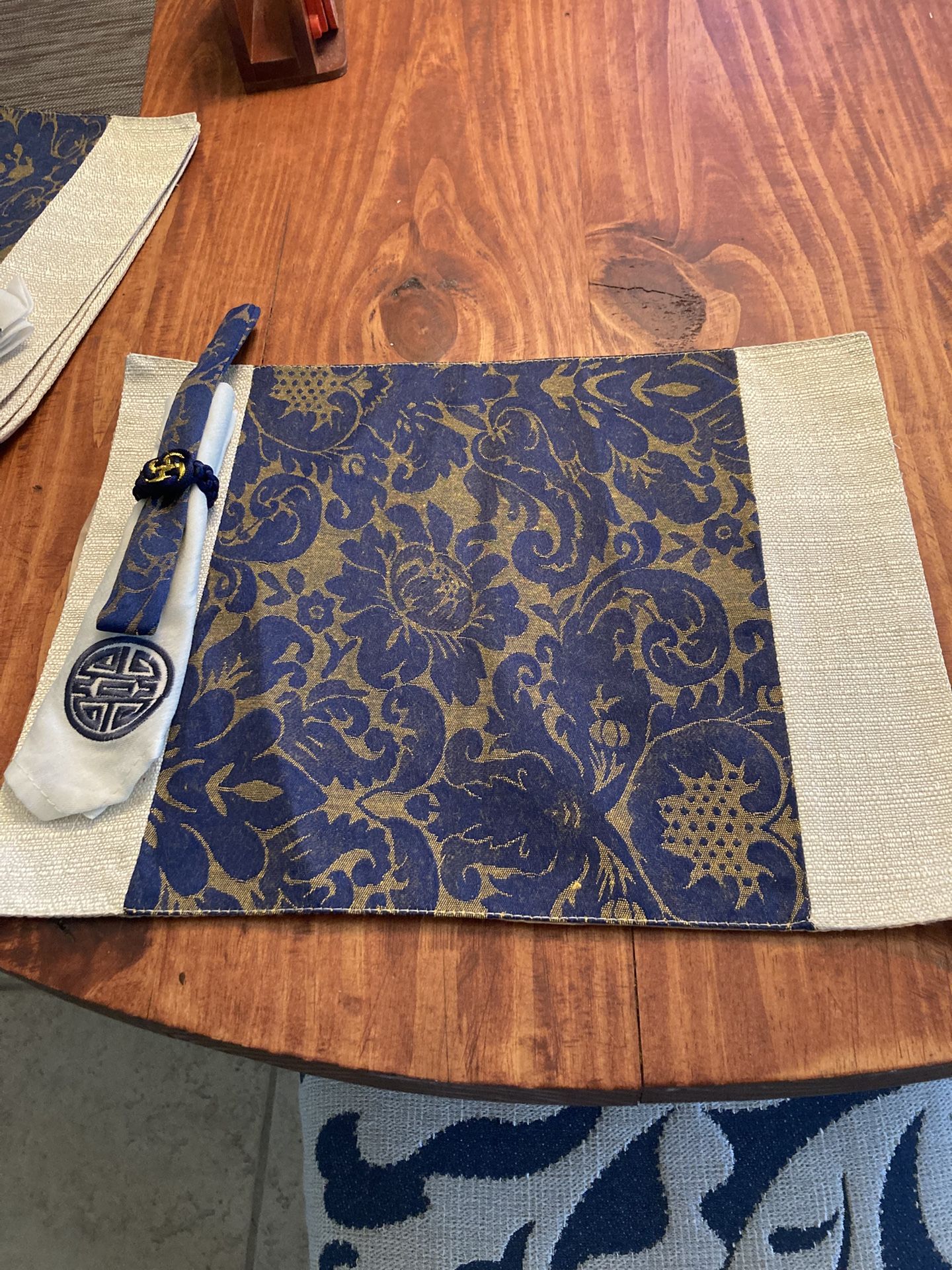 Asian Style Placemats/Napkins With Chopsticks Holders