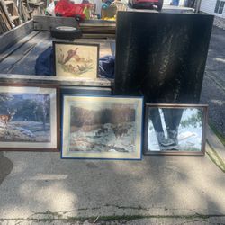 Deer Pictures and Etched Deer Mirror, 30by24, , 28 by22, mirror is 22 by18, $5 each