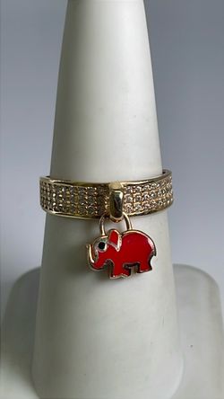 14k gold CZ band ring with red elephant
