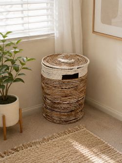 Modern Woven Laundry Hamper / Storage Basket with Removable Lid - Excellent Condition