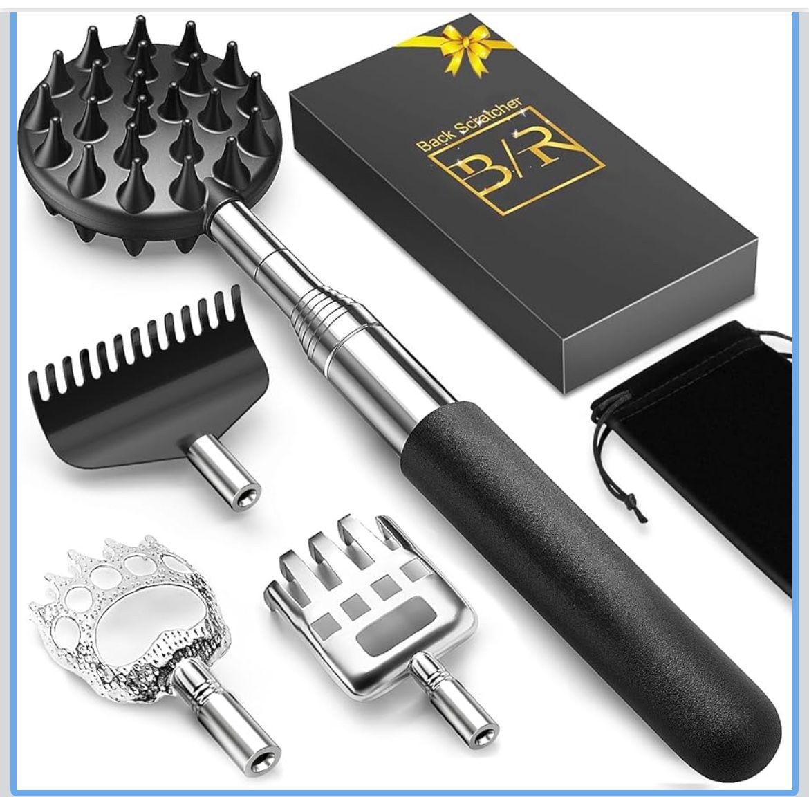 TUKUOS Telescoping Back Scratcher with 4Pcs Detachable Scratching Heads, Fathers Day Dad Gifts for Men Back Scratcher for Men/Dad/Women