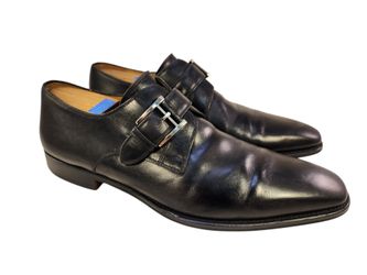DESIGNER MAGNANNI MONK STRAP LOAFERS BLACK LEATHER MEN SIZE 11.5