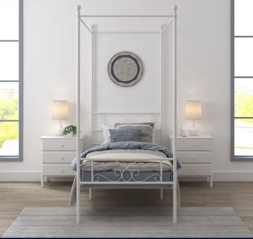 White Twin Canopy Bed 