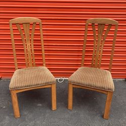 Set of Vintage Style Solid Oak High Back Chairs 