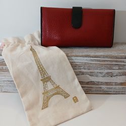 Red leather Eiffel wallet Paris