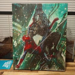 Venom and spider man fighting painting