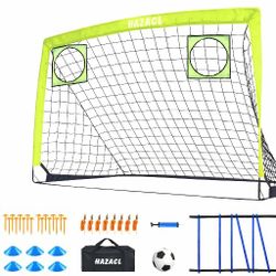 Kids Soccer Goal 9x5 FT Portable Backyard Training Set w/ Ball & Agility Gear