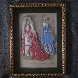 VINTAGE FRAMED FRENCH LA MODE ILLUSTREE  3-D FASHON FABRIC SHADOW BOX