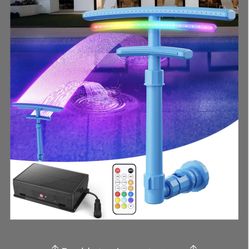 Dual Spray Solar Pool Fountain For Above Ground Pools, Pool Waterfall Aerator With 9-Color LED Lights, Adjustable Pool Sprinkler Fountain Swimming Poo
