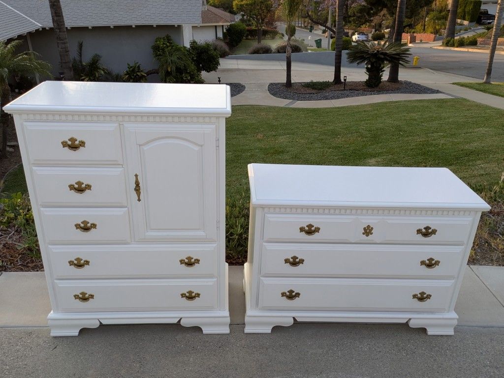 Set Of Two White Wooden Dresser Drawers