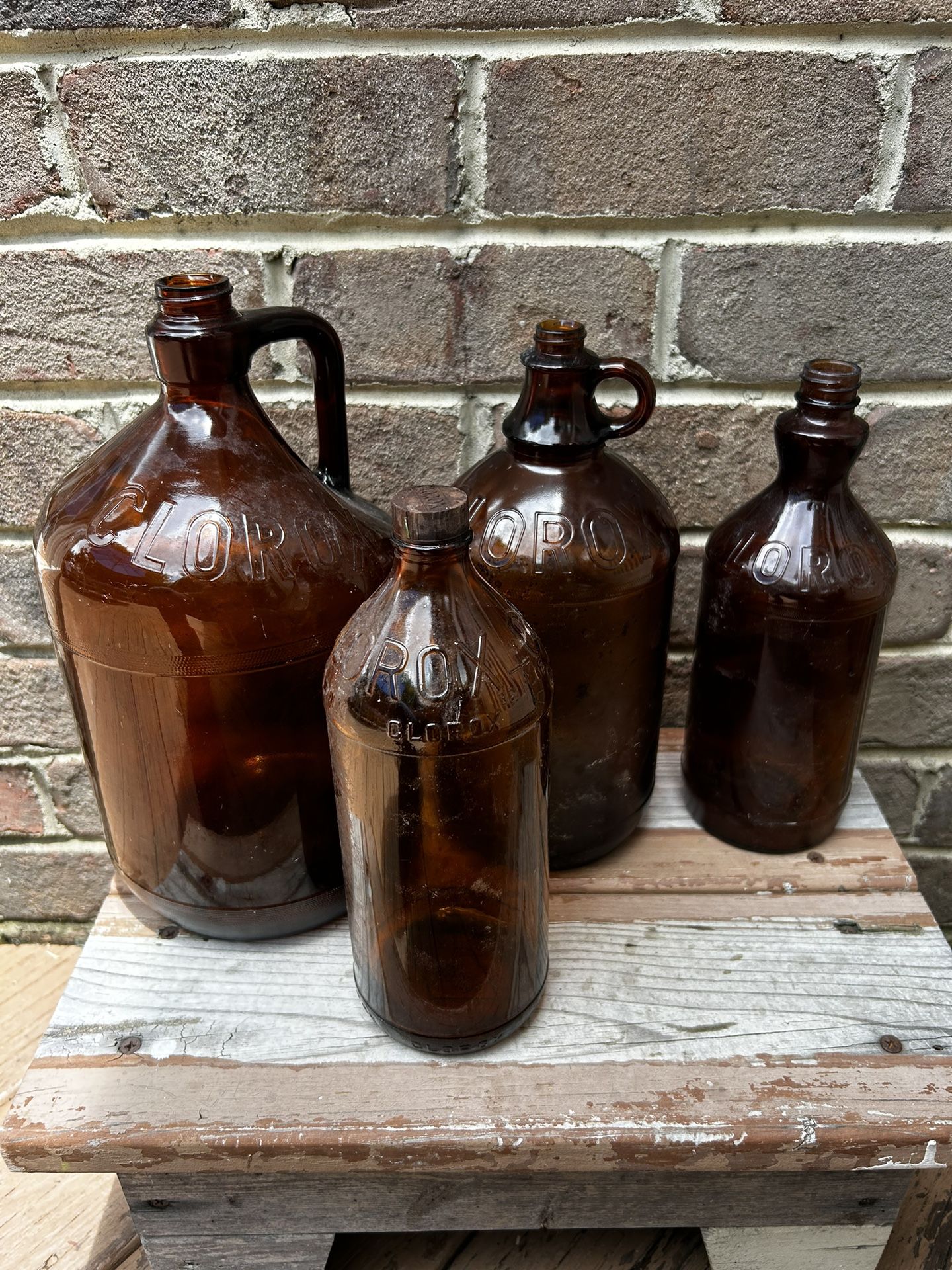 Vintage Amber Clorox Bottle Set