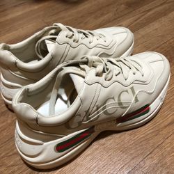 Men's Ivory Leather Rhyton Vintage Gucci Logo Sneaker