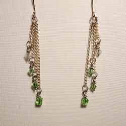 Sterling Silver And Green Gradient Dangle Earrings