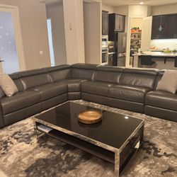 Large 6 Piece Charcoal Sectional With 3 Electric Recliners