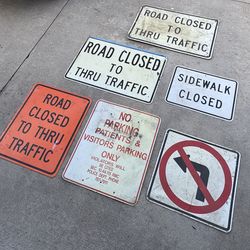 6 vintage old metal road signs