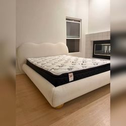 Flatform bed King Queen size Fully upholstered Camel back Bed frame with storage