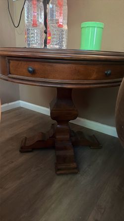 Round Wood Pedestal Side Table with Drawer