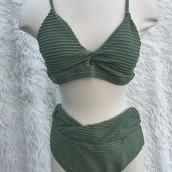 New Green Ribbed Women's Bikini Set size XL