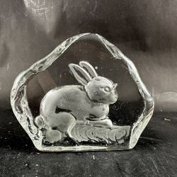 Rabbit Bunny Paperweight Clear with Frosted Glass 