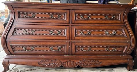 Ornate Bombe Style 6-Drawer Wood Dresser
