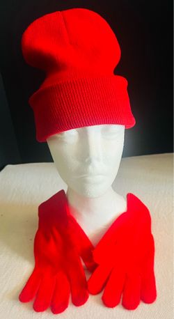 2 pc adult knit beanie and gloves /mittens