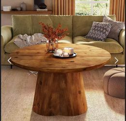 F2438 31.5" Round Coffee Table, Farmhouse Solid Wood Center Tea Table with Robust Base