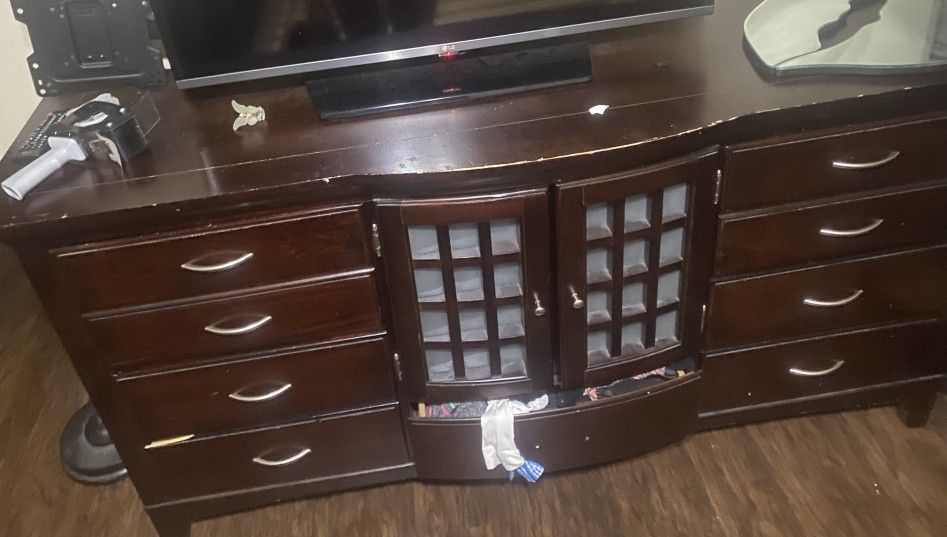 Wooden Dresser and 2 Wooden Night Stands