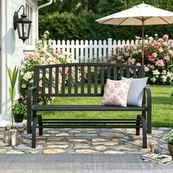 50in Black Metal Outdoor Glider patio Bench