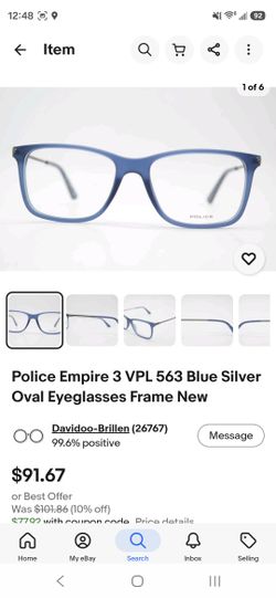 Police Empire 3 VPL 563 Blue Silver Oval Eyeglasses Frame New