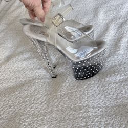 ✨ Pleaser Clear Rhinestone Platform Heels – No Box ✨
